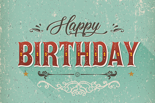 Blue vintage "happy birthday" card with red lettering